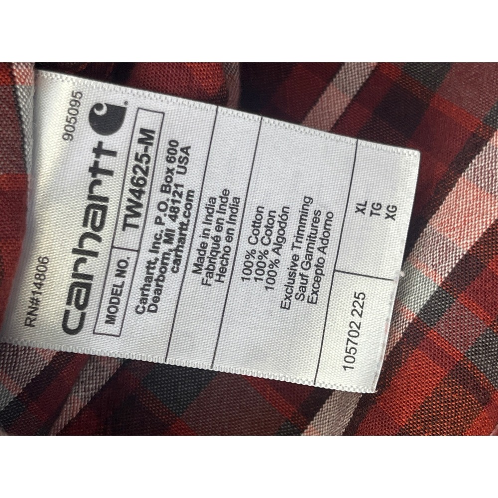 Carhartt Button Down Shirt Mens XL Red Excellent Loose Fit Plaid TW4625-M - Picture 6 of 12